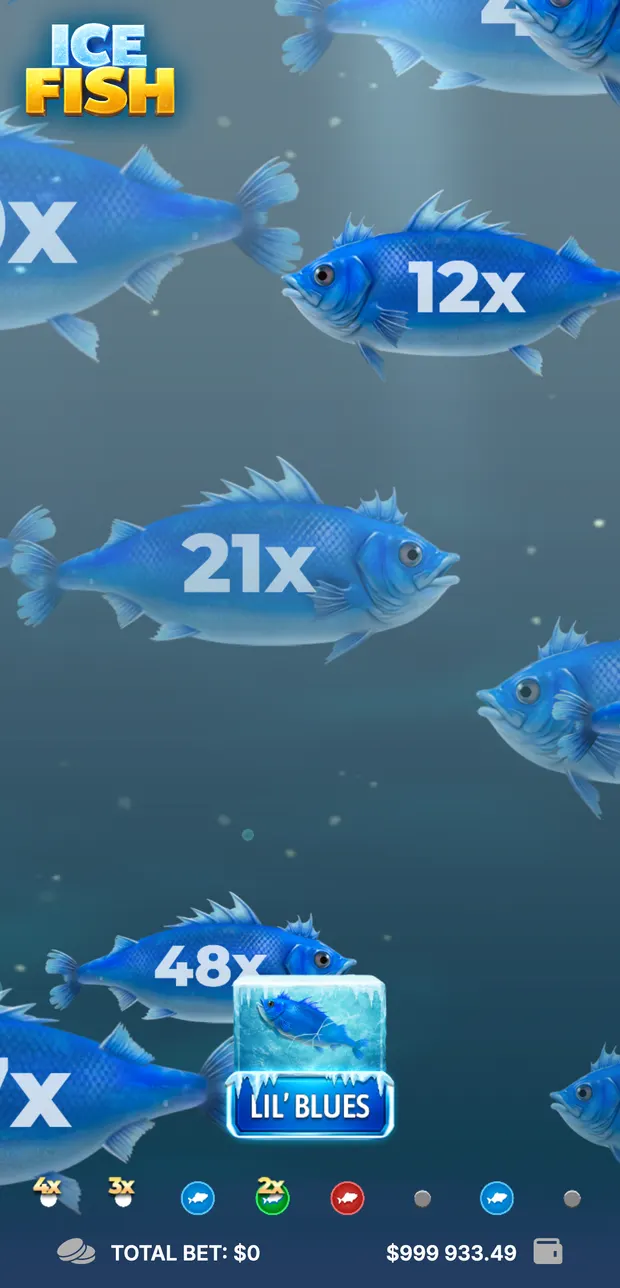 The Ice Fish bonus pool with fish carrying multipliers from 10x to 48x